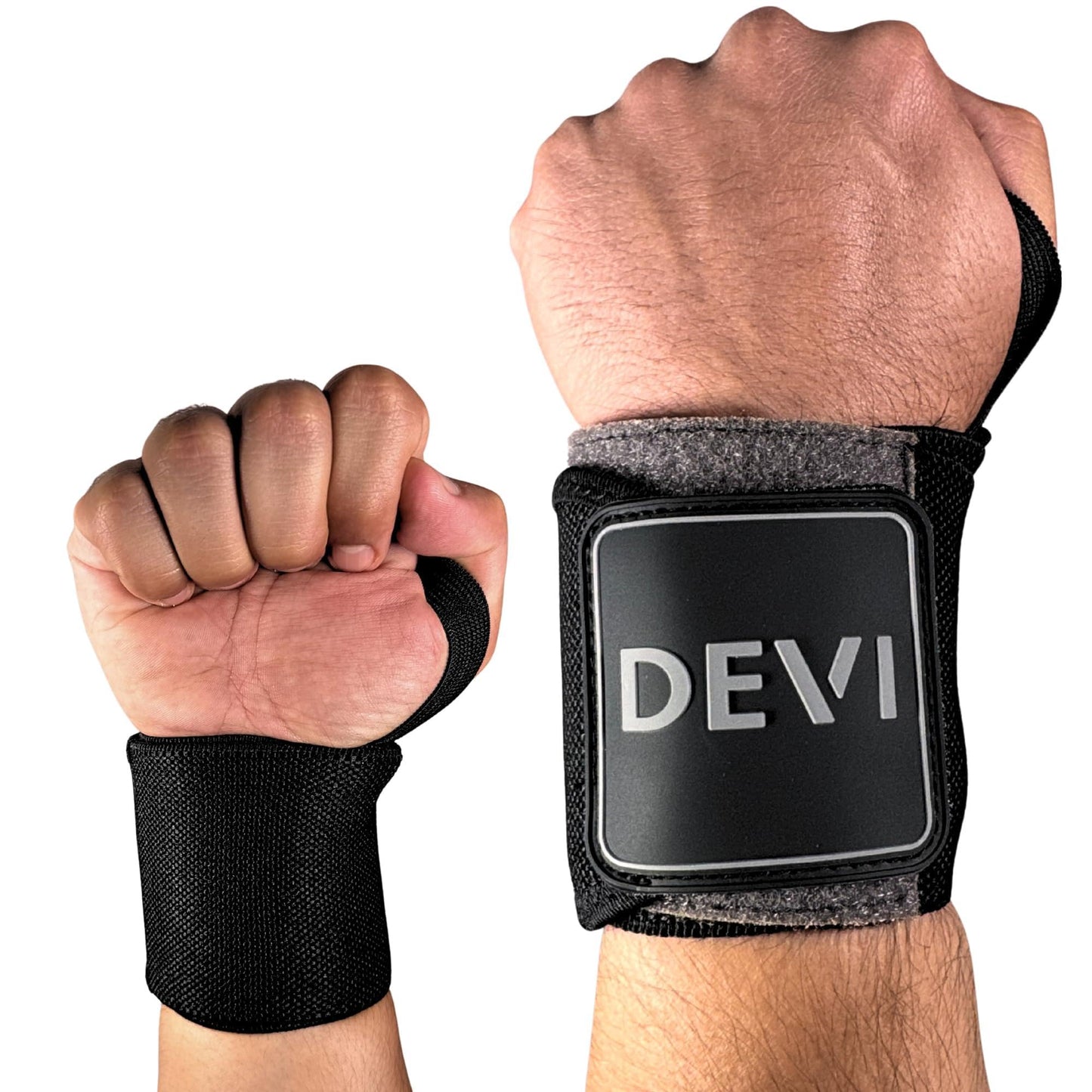 Wrist Wraps for Weightlifting 18" with Thumb Loop- Professional Quality, Best Wrist Support Wraps for Gym, Powerlifting Competition, Bodybuilding, Strength Training, Curls & Dips, Bench Press- Men and Women (Pair) DEVI (Black)
