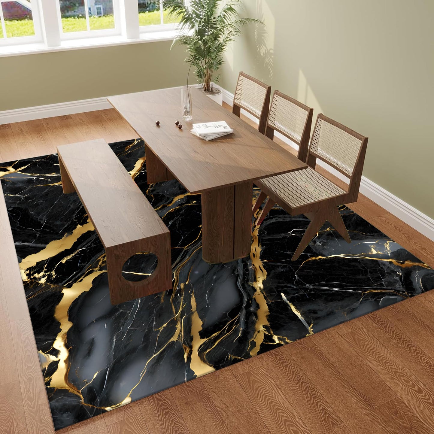 EDGZKO Black Gold Marble Rugs: 4x6 Feet Modern Aesthetic Abstract Area Rug Washable Carpet Non-Slip Floor Mats Doormat for Living Room Bedroom Dining Room Dorm Classroom Nursery