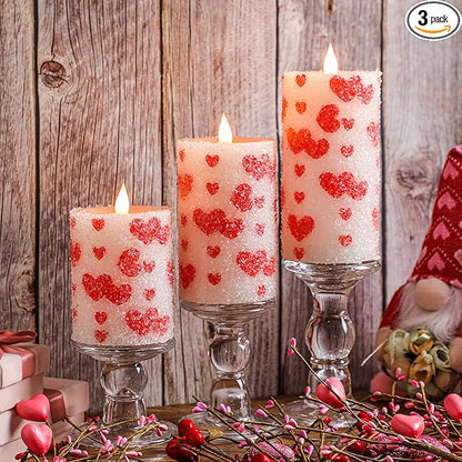 Baquler 3 Pcs Spring Pillar Candles Flameless LED Chinoiserie Candles Battery Operated Pastel Candy Blue and White Pressed Floral Candlestick 6 Inch for Wedding Home Table Decoration(Heart)