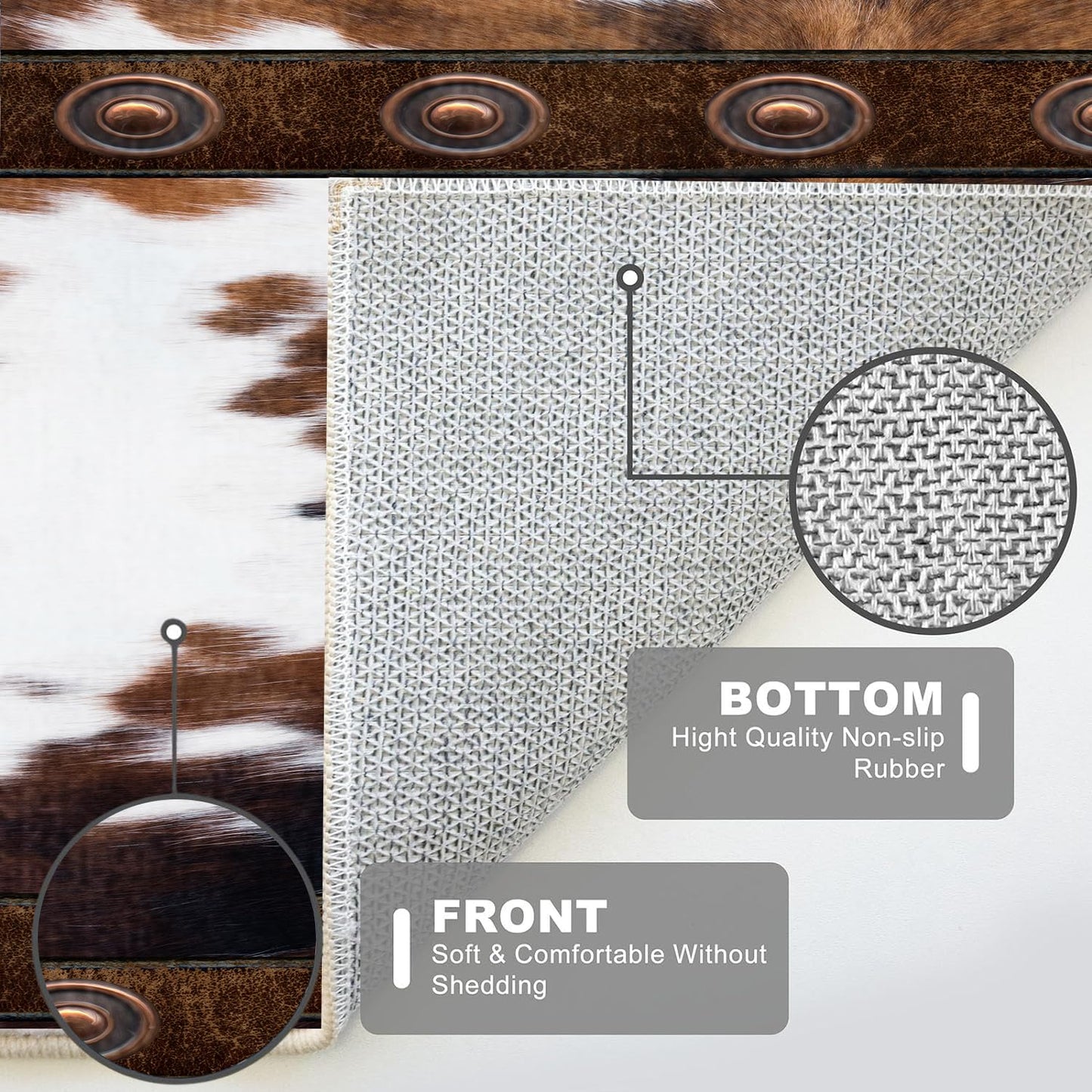 Western Rugs for Living Room, 3x4ft,Southwestern Native American Aztec Rugs,Rustic Horseshoe Brown Cow Print Rug,Boho Western Decor Carpet, for Bedroom Dining Room Non Slip Cowhide Rug