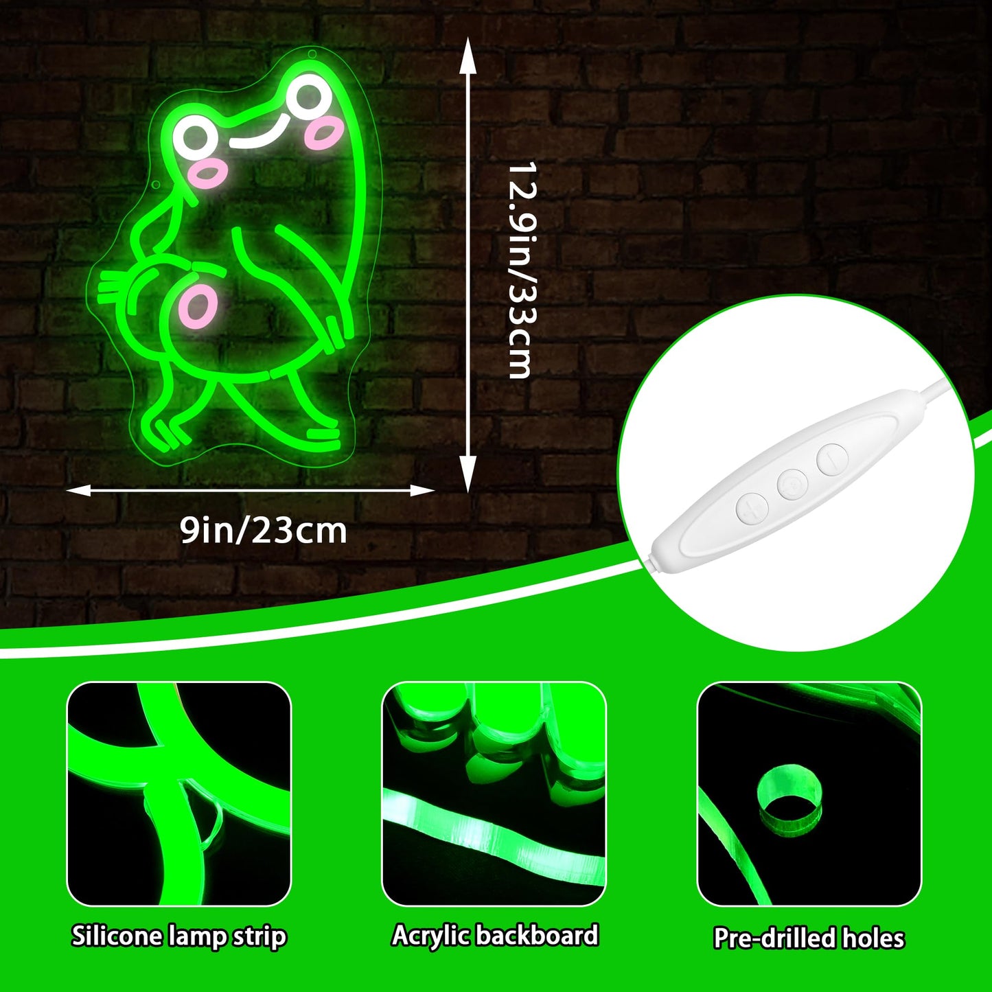 Playful Frog Neon Sign for Wall Decor Cartoon Frog Neon Light Cool Anime LED Light Up Sign for Bedroom Game Room Party Bar Store Man Cave Dimmable Birthday Gifts Size 12.9 * 9.0 In(TWP293)