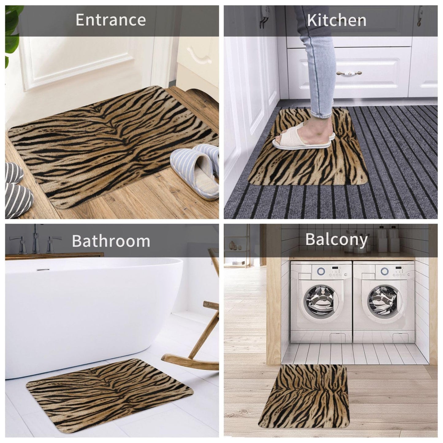 Sovvin Tiger Texture Print Bath Mat, Non-Slip Microfiber Rug, Soft Absorbent Kitchen Door Mat for Bathroom,Bedroom, 16x24 Inches