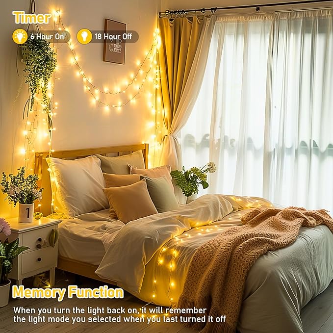 JMEXSUSS 150 LED Christmas Lights Indoor Plug in, Connectable Warm White Christmas Lights for Bedroom, 59ft 8 Modes Twinkle Fairy Light Outdoor for Room Classroom Party Christmas Tree Decor