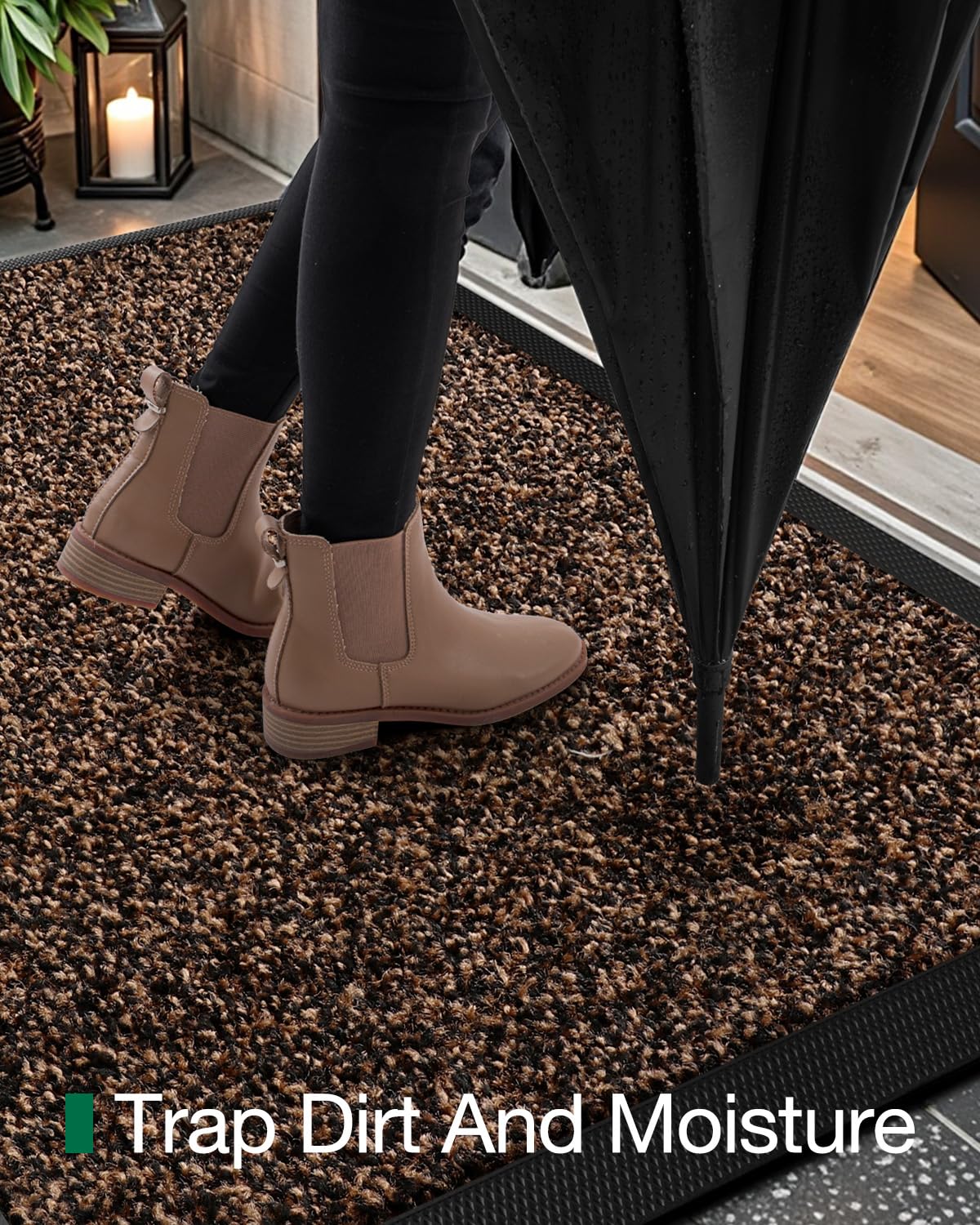 LUMI Front Door Mat Outside Entrance, 24"x36" Non Slip Low Profile Doormat for Entryway, Trap Dirt and Moisture Welcome Mats, Easy Clean, Patio, Garage,Brown
