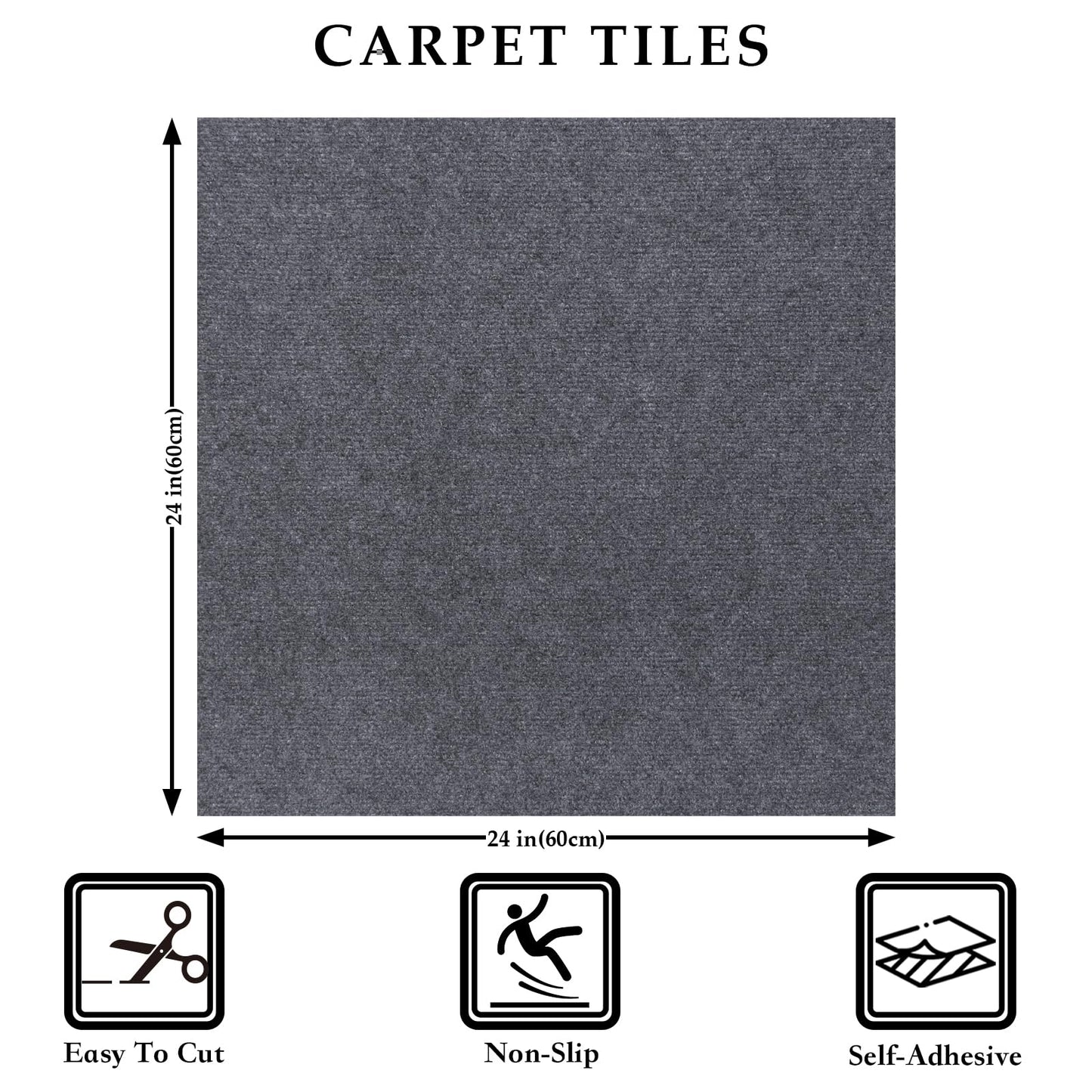 24" x 24" Carpet Tiles Peel and Stick, Non-Slip Squares Carpet Floor Tile, Easy DIY Install, Self Adhesive Carpet Squares for Kitchen Bedrooms Indoor Outdoor