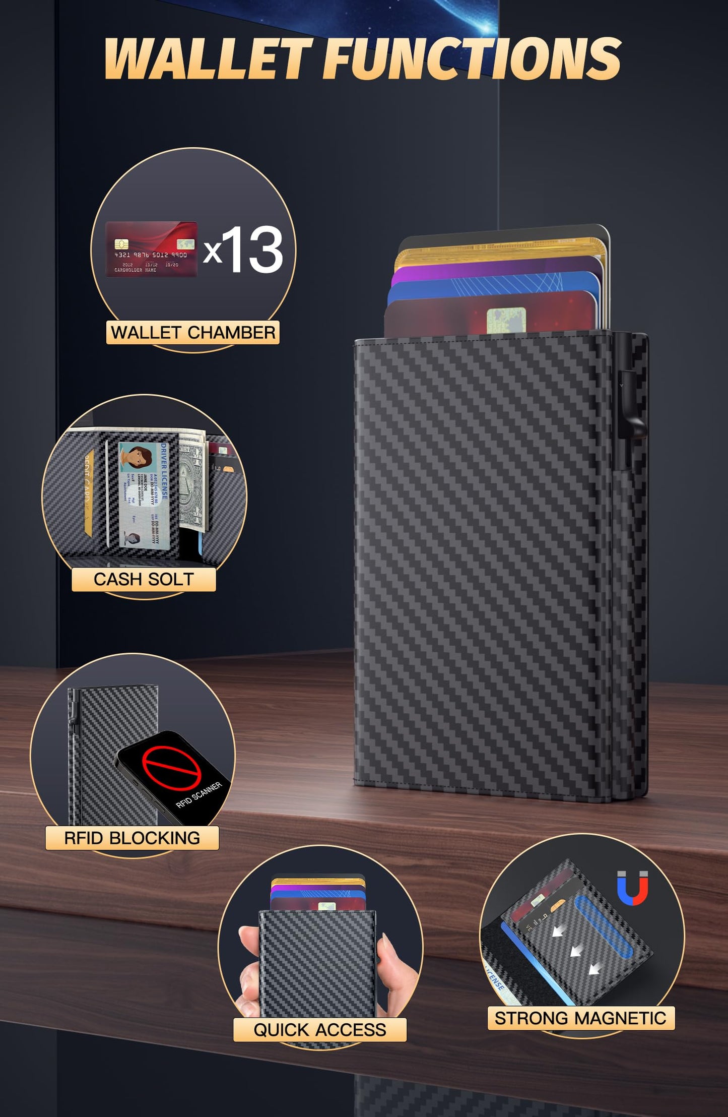 FIYUM Wallet for Men, Minimalist Wallets with Cash Pocket & 9-13 Cards, ID Window Metal Case Smart Slim Pop Up Credit Card Holder Flip with Magnetic Closure RFID Blocking Trifold Wallet with Gift Box