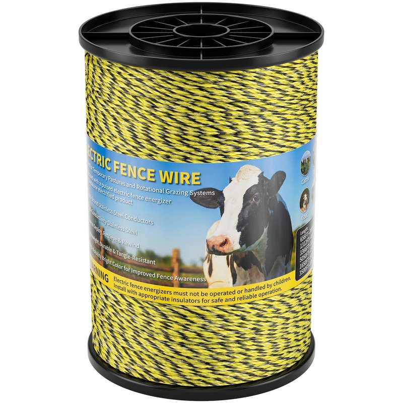 HOKINETY Electric Fence Wire 3366Ft 1026M- 6 Stainless Steel Strands Polywire for Reliable Conductivity - Electric Fence Poly Wire for Portable Livestock Fencing