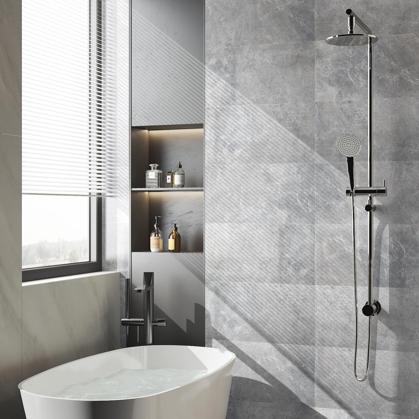 FunStick 12"x24" Grey Marble Peel and Stick Floor Tile Waterproof Bathroom Vinyl Flooring Tiles Peel and Stick on Floor Tiles for Kitchen Bedroom Removable Sticky Laminate Flooring Tile Sheets 5 Pcs
