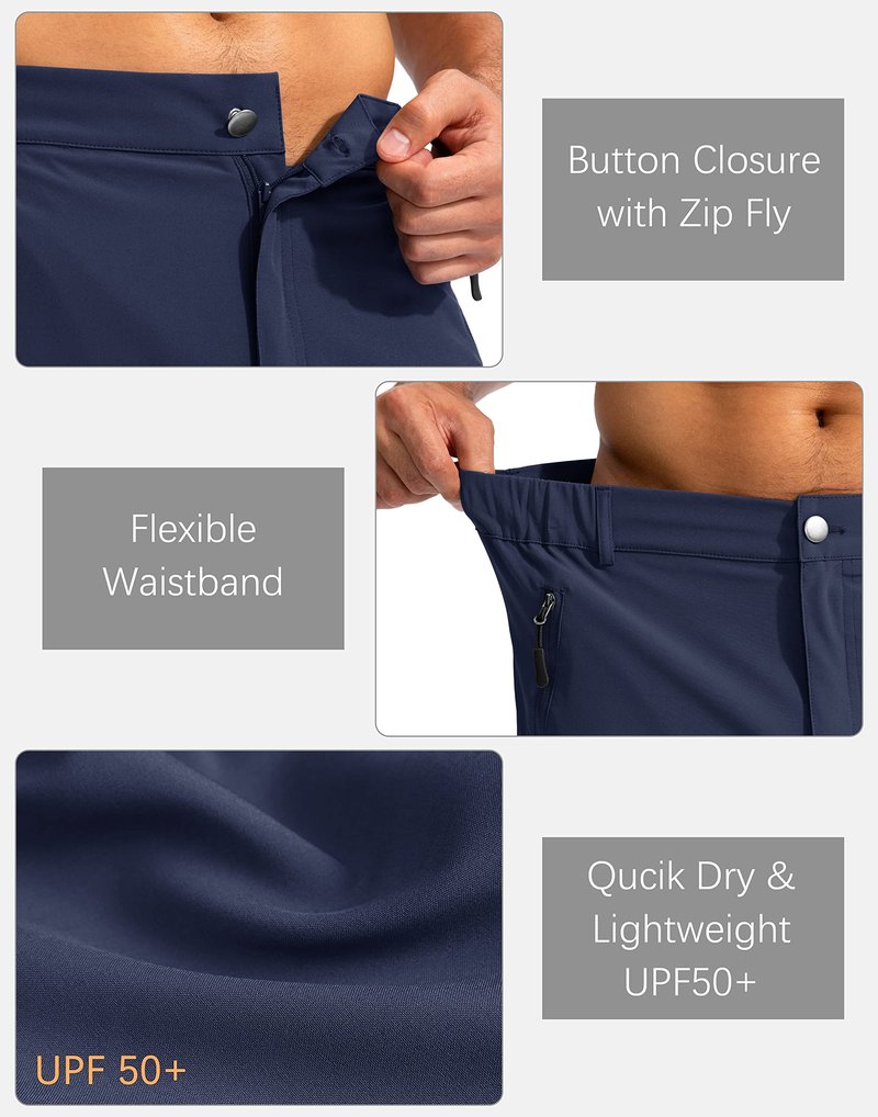 Pudolla Men's Hiking Cargo Shorts 9" Lightweight Outdoor Work Shorts for Men Travel Golf Camping Casual with 5 Zipper Pockets(Navy X-Large)
