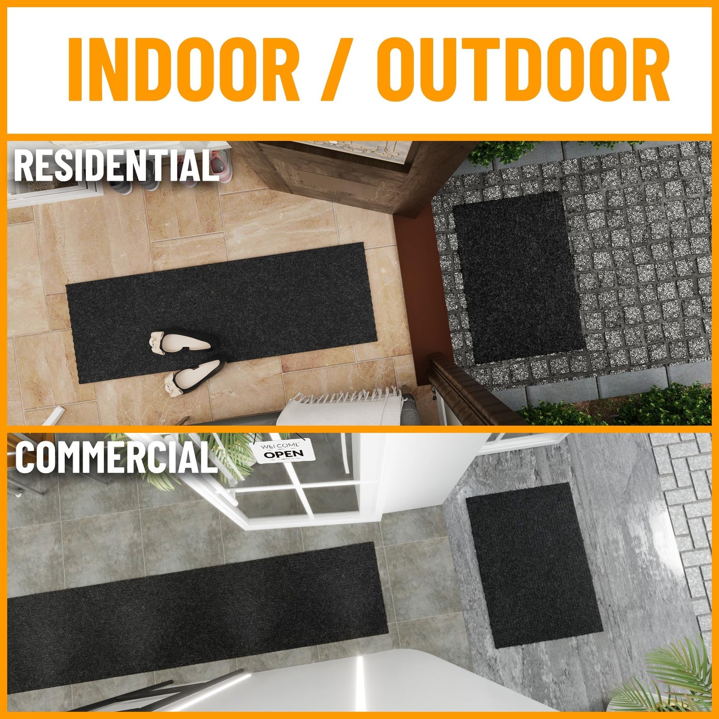 Ottomanson Commercial Scrape Rib Entry Mat – Heavy Duty Ribbed Floor Mat for High Traffic – Non Slip Rubber Back, Waterproof – Indoor Outdoor Use for Offices, Schools, Lobbies, 2'7" x 9', Black