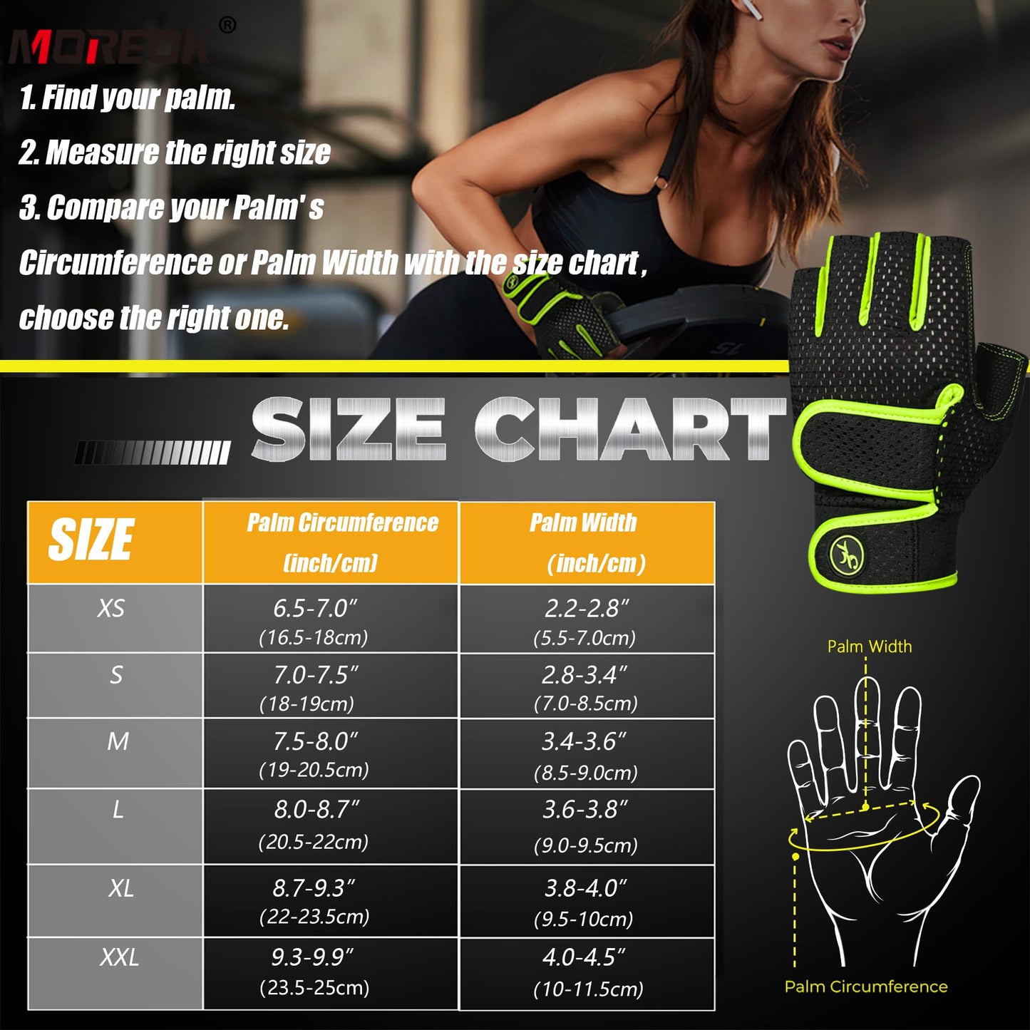 MOREOK Workout Gloves Padded Weight Lifting Gloves for Men/Women Green-L