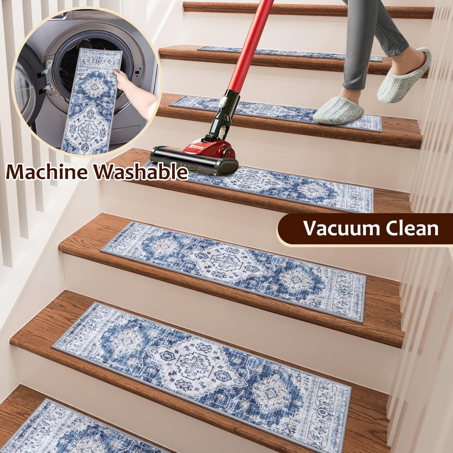 OJIA Non-Slip Stair Treads for Wooden Steps 30"x8" Indoor Stair Runner 15PCS Rubber Backed Soft Carpet Stair Treads Mat Staircase Step Treads Covers for Kids and Dogs