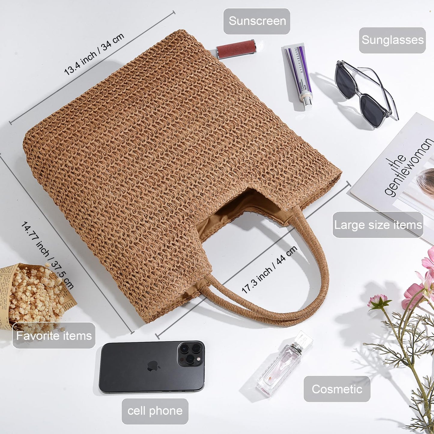 YAVCOOL Straw Beach Bags for Women Woven Beach Tote Bag Casual Boho Large Shoulder Handbags Purse for Vacation Holiday