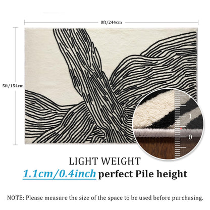 YIHOUSE 5×7Ft Area Rugs, Abstract Washable Rug, Modern Black and White Rug for Bedroom Living Room Dining Room Office Playroom Nursery, Nonslip Throw Non-Shedding Thin Contemporary Striped Rugs