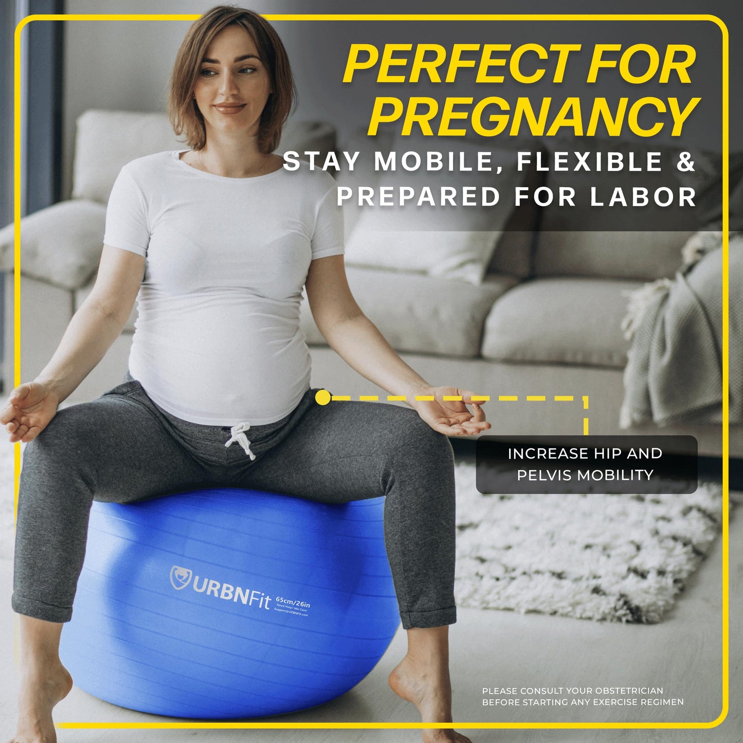 URBNFit Exercise Ball - Yoga Ball in Multiple Sizes for Yoga, Pilates, Pregnancy, Stability - Anti-Burst Swiss Balance Ball w/Quick Pump – Office Ball Chair for Home and Gym – 30 Inch - Black