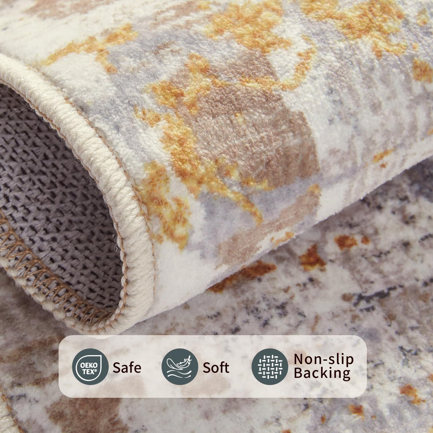 Rugxara Area Rugs 8x10,Large Soft Rugs for Living Room, Washable, Modern Neutral Abstract Rugs for Bedroom Dining Room, Non-Slip Foldable Thin Indoor Carpet Stain Resistant(Beige Gold)