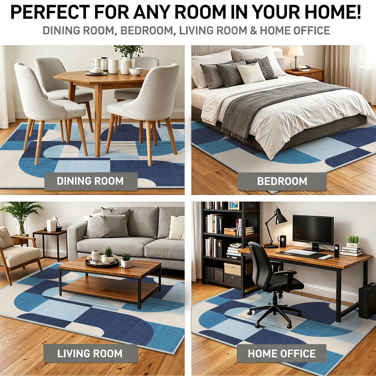 Snapjet 2x3 Blue and White Geometric Rug for Bathroom Entryway Abstract Modern Area Rug Machine Washable Mat Non-Slip Small Carpet for Bedroom Kitchen Indoor