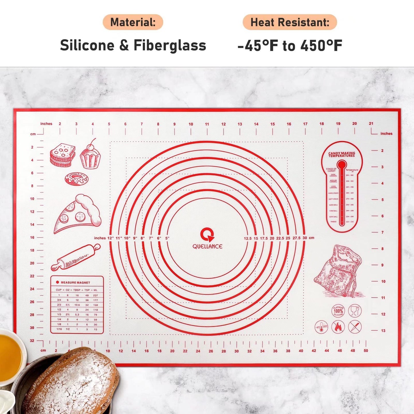 Silicone Pastry Baking Mat Dough - 16x24Inch Large Non Stick Slip Cookie Bread Rolling Mats Sheet, Kitchen Counter Kneading Cooking Board Pad Matt with Measurement for Pie Pizza Cookies Fondant Making