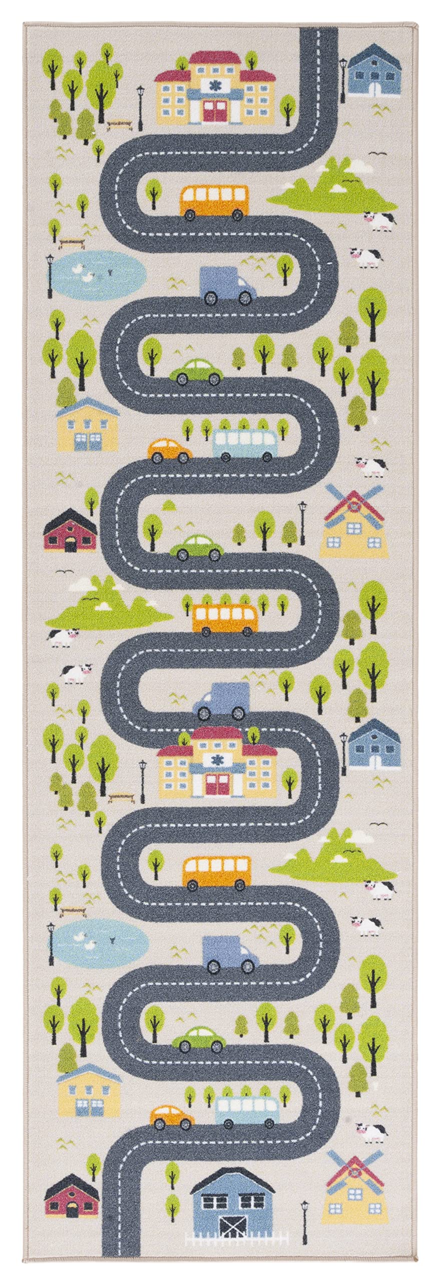SAFAVIEH Washable Rug Kids Playhouse Collection - 2'2" x 6' Runner, Beige & Green, Slip Resistant & Easy to Clean, Ideal for Kids Room, Playroom, Nursery, Boys & Girls Room (KPH227A)
