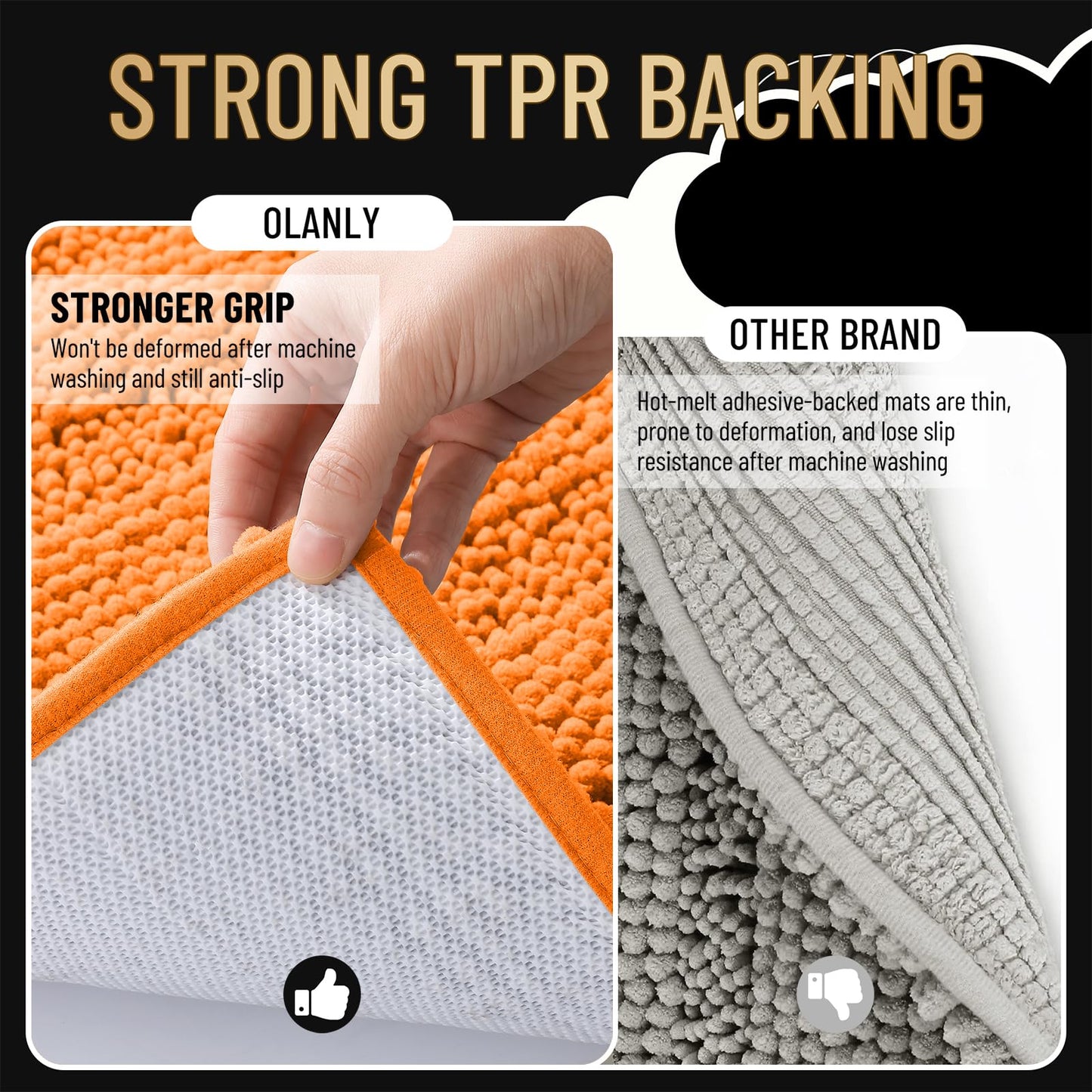 OLANLY Thick Bathroom Runner Rugs 44x24, Extra Absorbent Chenille Striped Bath Rugs, Rubber Backing, Machine Wash Dry, Long Bath Mats for Bathroom Floor, Tub and Shower, Home Decor Accessories, Orange