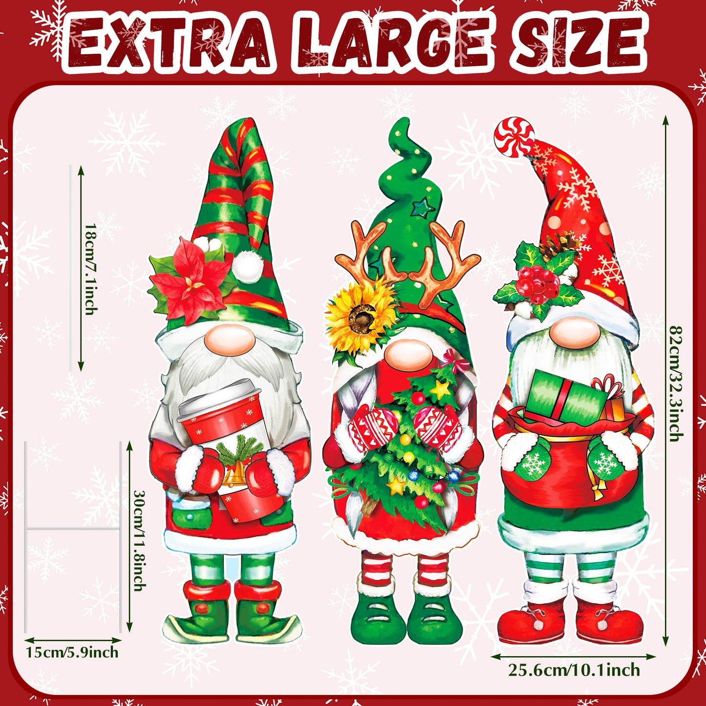 Umigy 3 Pcs Christmas Yard Sign Outdoor Gnome Signs With Stakes 32 x 10'' Santa Decorations Xmas Pathway Walkway Decor Eve Party Favors for Lawn Garden Patio
