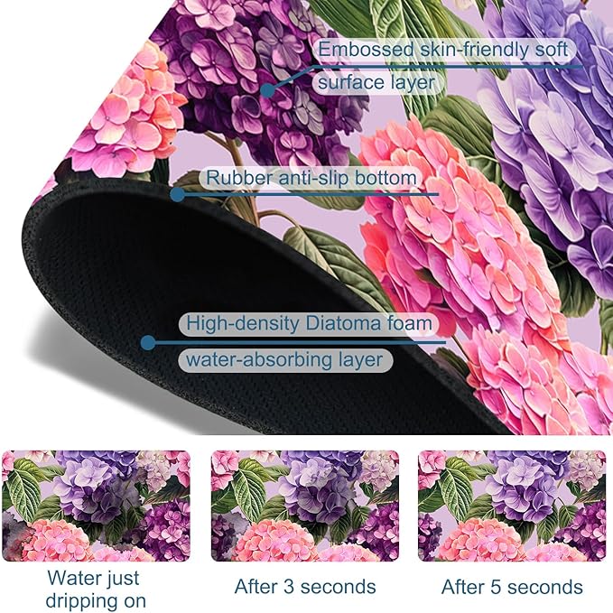 Colorful Hydrangea Kitchen Sink Splash Guard Faucet Mat Purple Pink Hydrangea