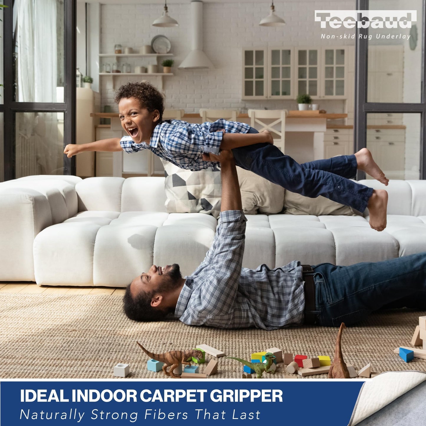 Teebaud 4' x 6' Non-Slip Rug Pad, Reversible Gripper, Non Skid Pads for Hardwood, Vinyl, Tile, Laminate Floors, Keep Area Rugs Secure, Natural Materials Safe for Indoor Flooring, ¼” Thick