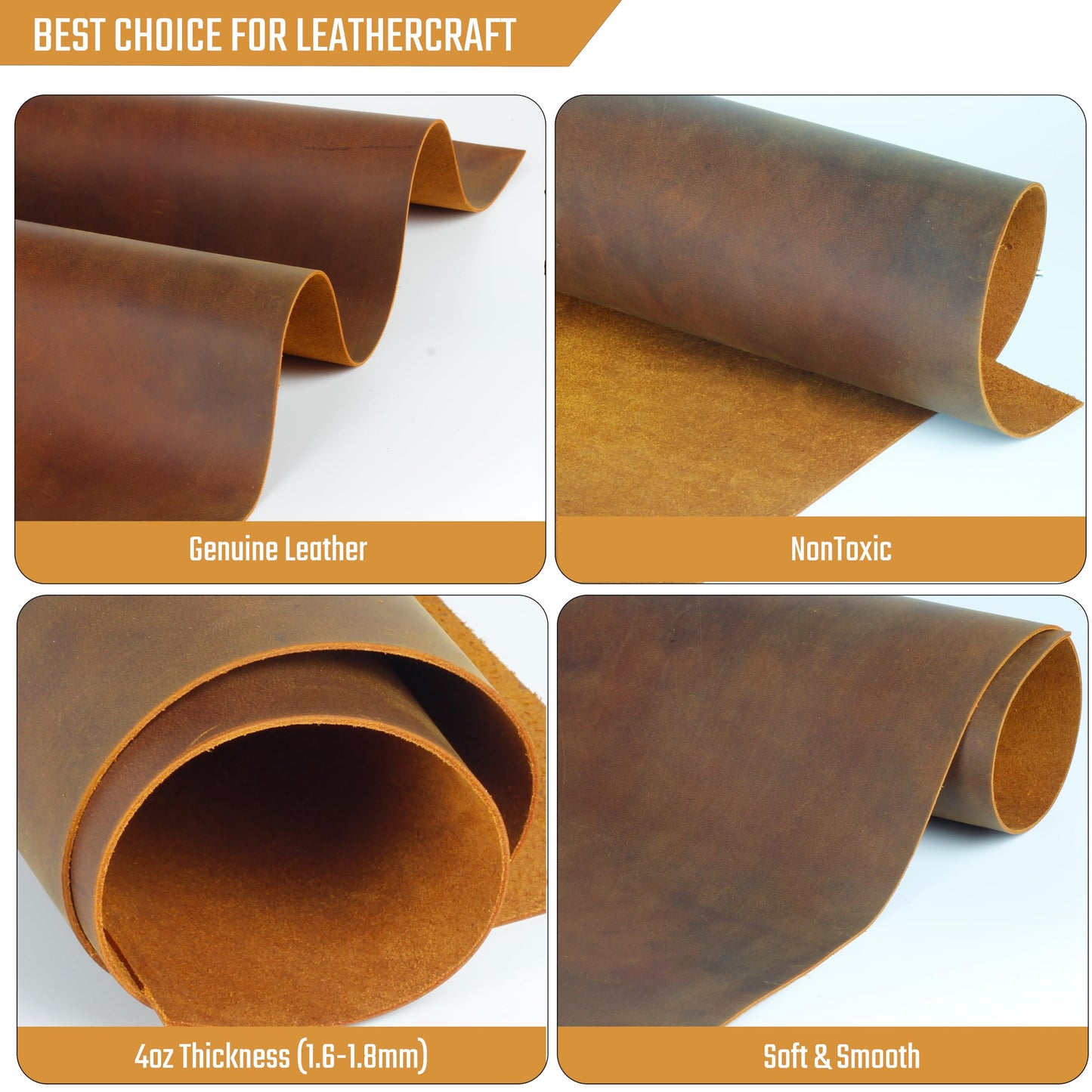 Toprank Leather Sheets for Crafts 24"x12" Precut Full Grain Cowhide (1.6mm) Square Piece, Camel