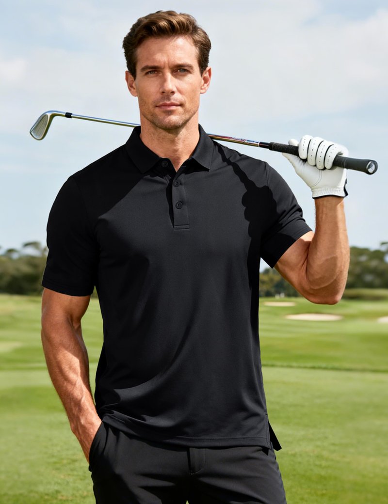MAGCOMSEN Black Polo Shirts for Men Short Sleeve Performance Moisture Wicking Golf Polos Athletic Work Casual Plain Collared Shirt