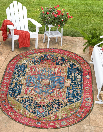 Unique Loom Outdoor Traditional Collection Area Rug - Limon (5' 3" x 8' Oval Multi/Red)