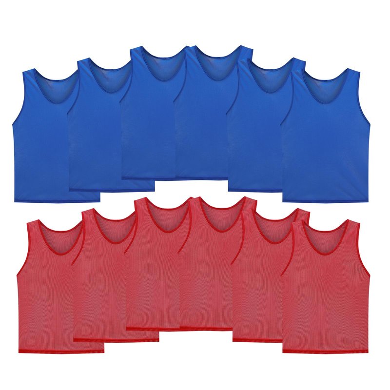 STLTYYP Sports Jerseys Mesh Pinnies Scrimmage Team Practice Vest for Kid for Teens and Adult (12 Jerseys)(XL, 6red+6blue)