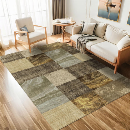 3×5 Washable Modern Checkered Abstract Area Rugs,Non-Slip Backing with High Traffic Carpet for Bedroom,Living Room,Office,Dining Room and Farmhouse,Brown and Lt.Yellow