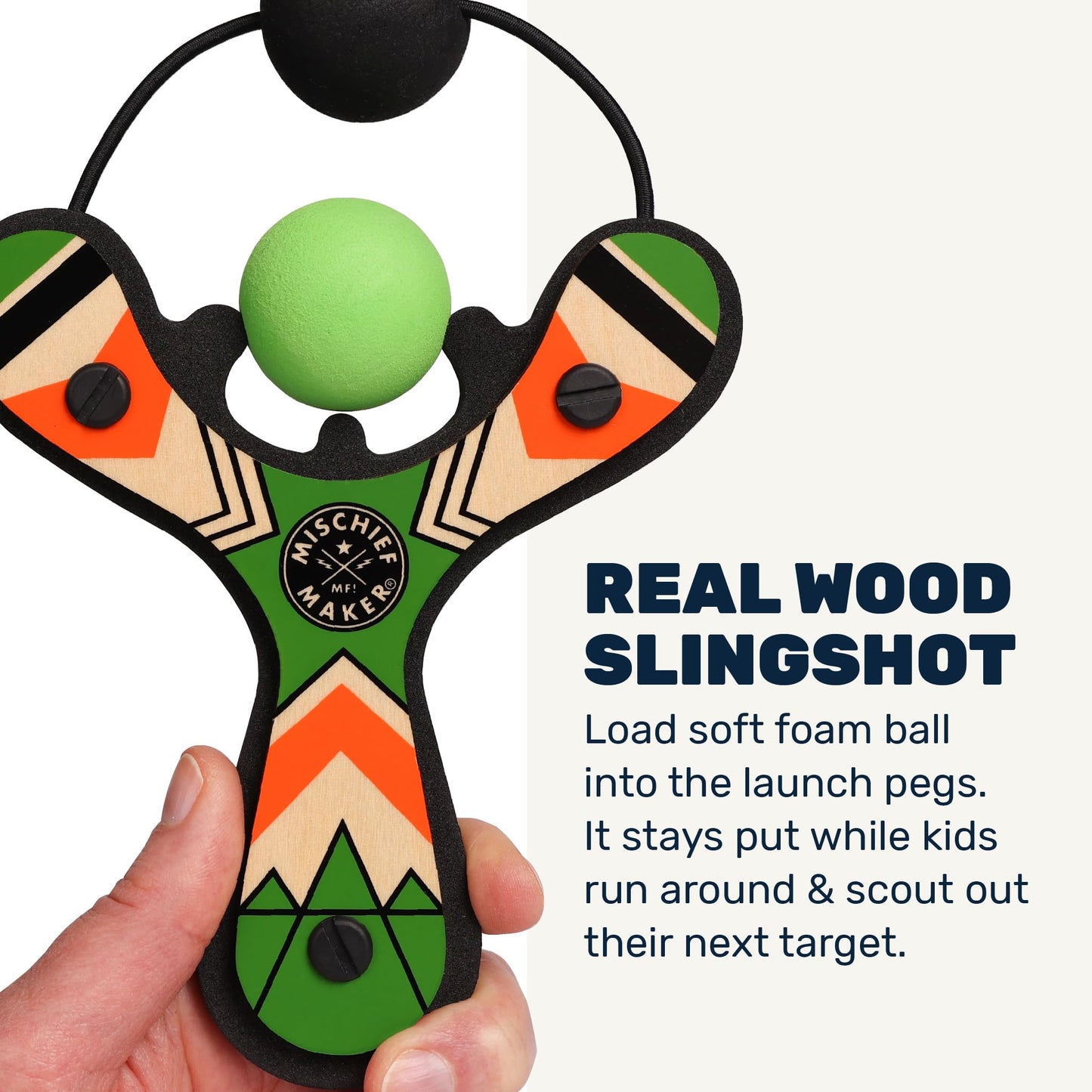 Mighty Fun! Mischief Maker® Wooden Slingshot for Kids with Soft Foam Balls (Green)