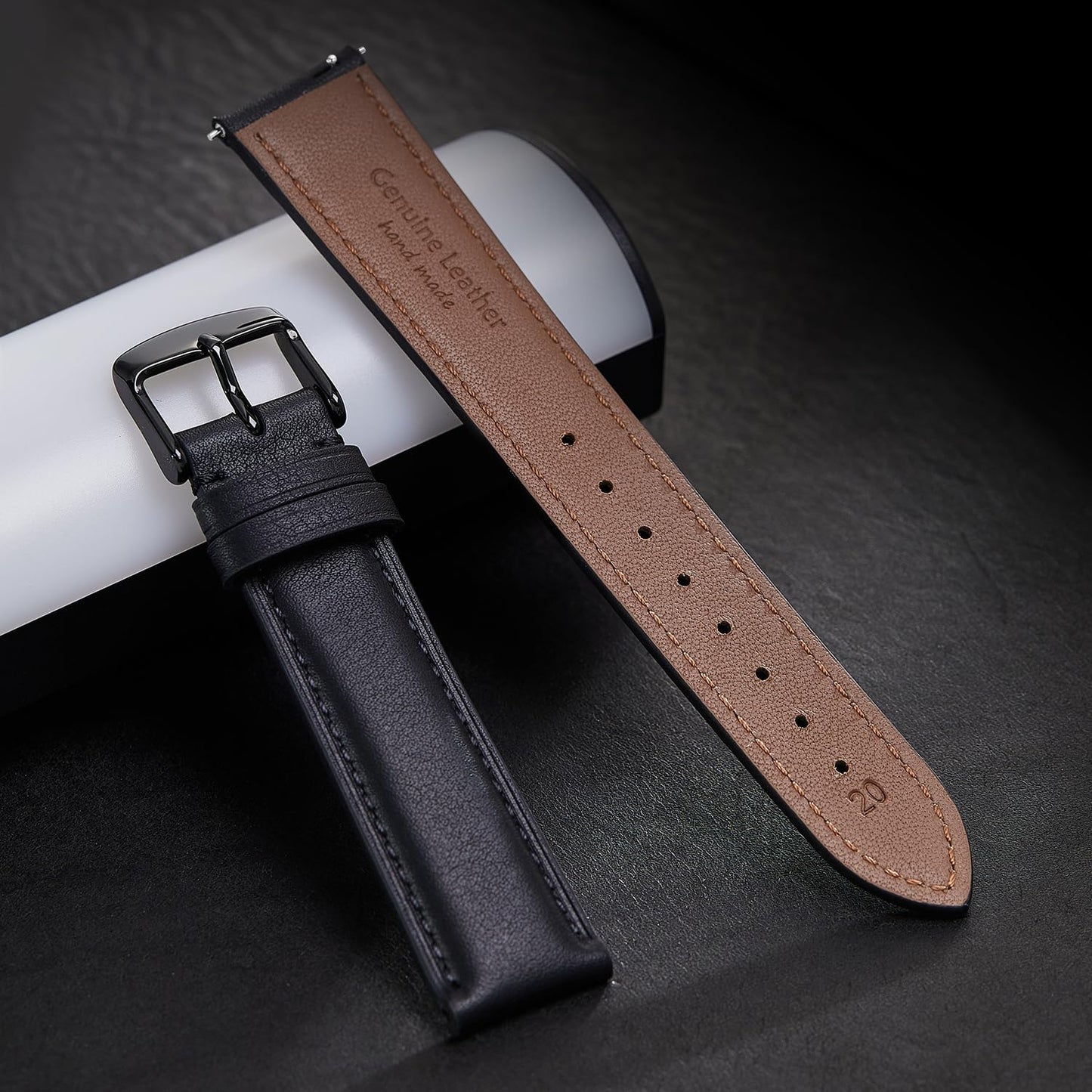 Afany Leather Watch Band 19mm for Men and Women, Quick Release Watch Strap, Black Replacement Watchband