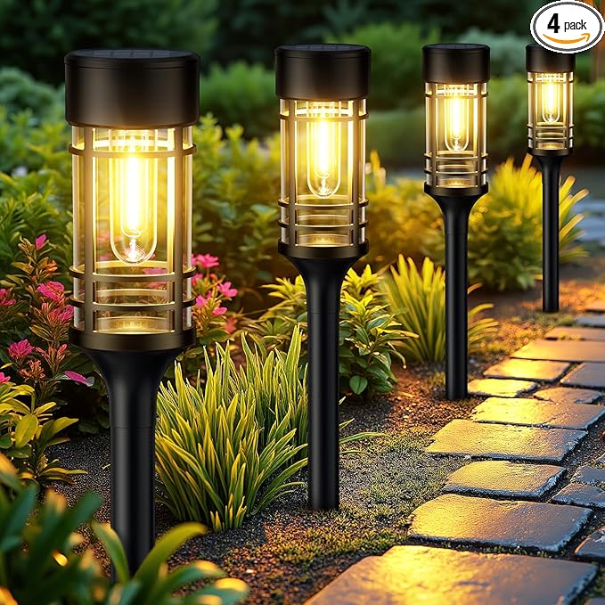LETMY Solar Pathway Lights Outdoor, 4 Pack Solar Lights Outdoor Waterproof IP65, Bright Garden Light for Yard Walkway Driveway Landscape Garden Decor