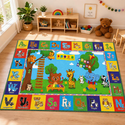 Upgrade Ultra Non Slip ABC Rugs for Kids Playroom, 4x7 Washable Alphabet Floor Play Mat for Toddlers Baby, Educational Learning Baby Carpet with Animals for Nursery, Classroom & Bedroom, 48"x80"