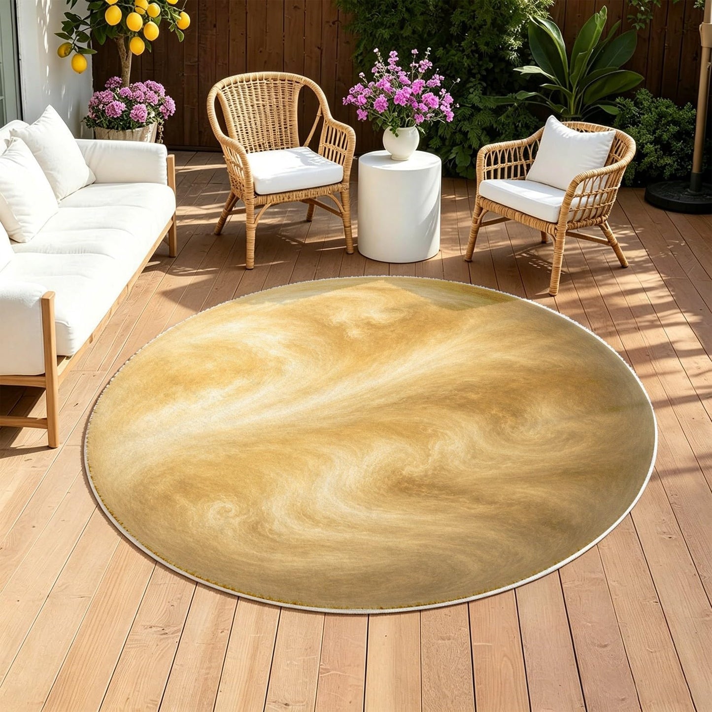 Venus Astronomy Round Carpet 3Ft, Golden Planet Solar System Circle Area Rug, Washable Non Slip Low Pile Space Floor Mat for Bedroom Living Room Dining Room Home Office Decor