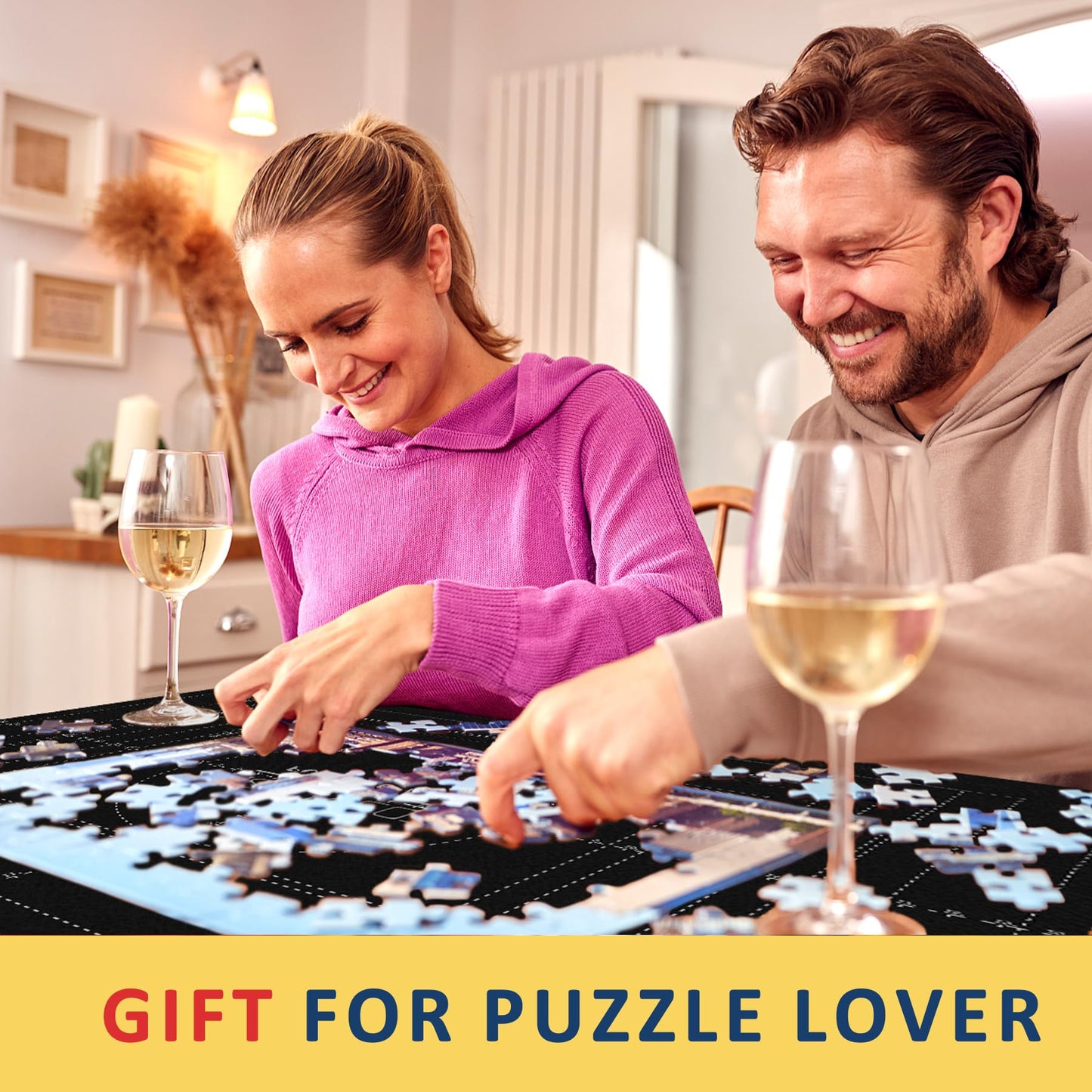 Puzzle Mat Roll Up for 3000 2000 1500 Pieces Jigsaw Puzzles, Large Portable Pad Table Non-Slip Board Saver Mats with 6 Sorting Trays, Inflatable Tube, 3 Straps, Keeper Storage Bag, Adults Gifts