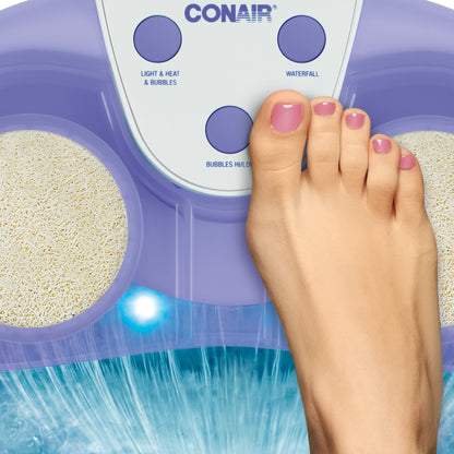 Conair Waterfall Pedicure Foot Spa Bath with Blue LED Lights, Massaging Bubbles and Massage Rollers, Blue/White