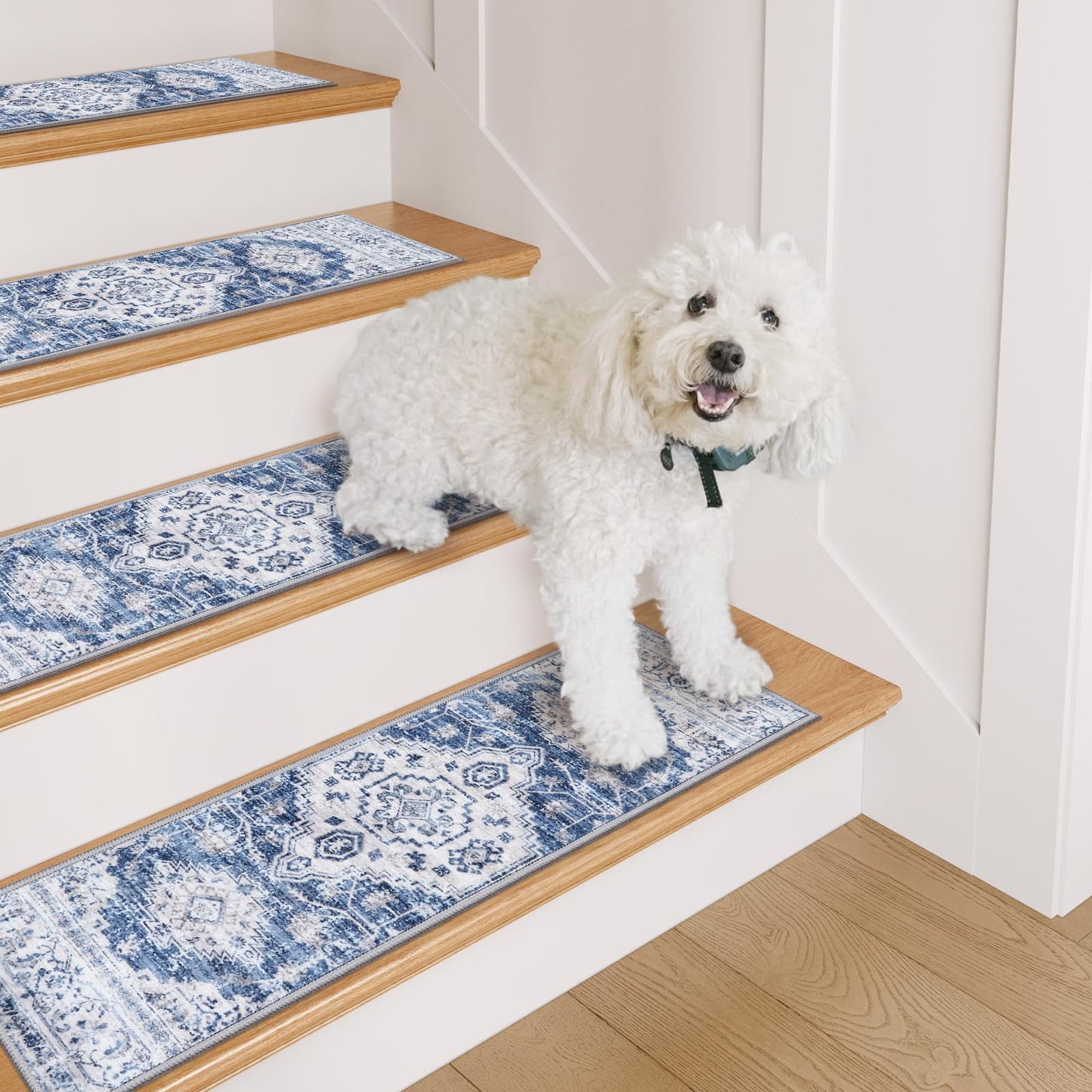 OJIA Non-Slip Stair Treads for Wooden Steps 30"x8" Indoor Stair Runner 15PCS Rubber Backed Soft Carpet Stair Treads Mat Staircase Step Treads Covers for Kids and Dogs