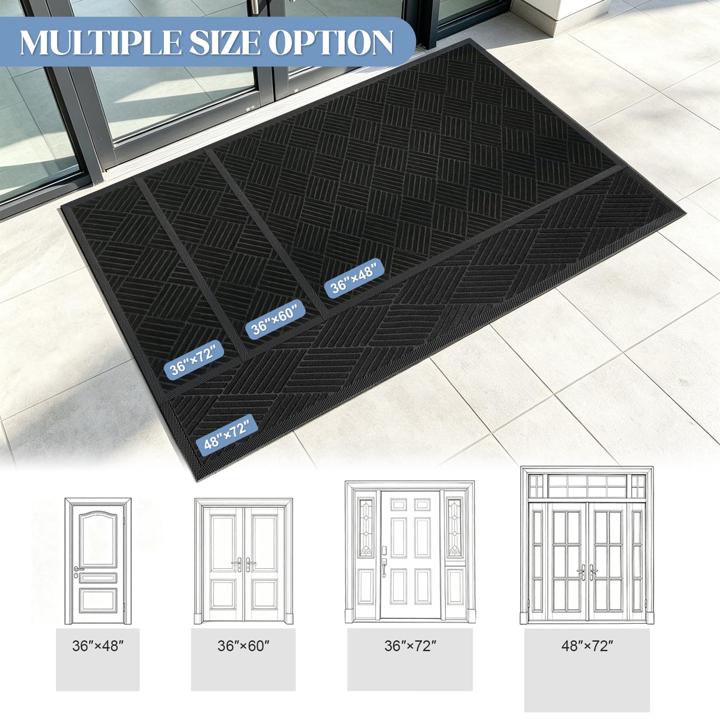 EMQIMA 3' X 5' Durable Front Door Mat Indoor Outdoor Entrance Doormat, Heavy Duty All-Weather Dirt Trapper Waterproof Doormat, Commercial Floor Mat for High Traffic Area, Welcome mat, Diamond Black