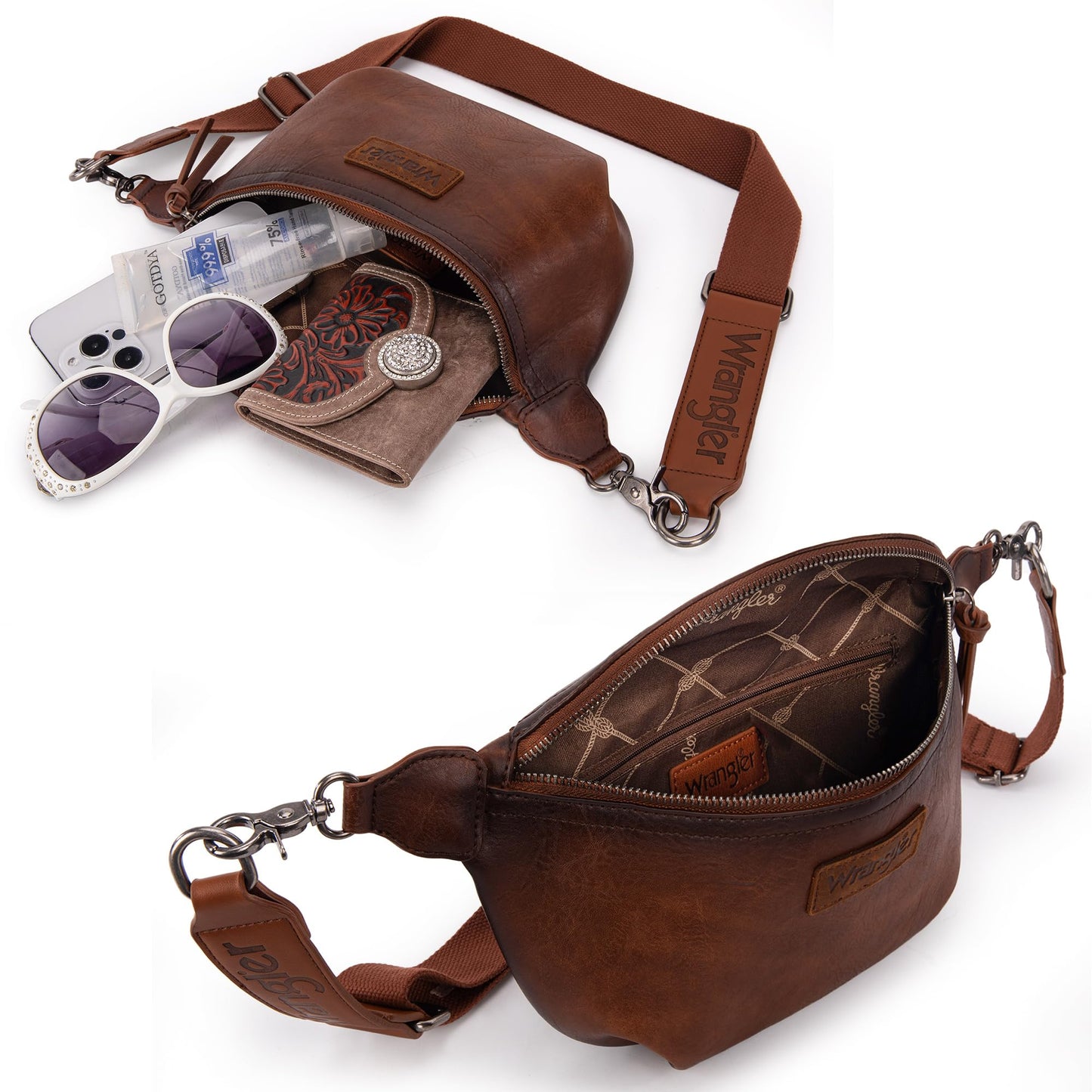 Wrangler Large Fanny Packs for Women Waist Bag Travel Belt Bags Crossbody Sling Purse WG82-A194BR