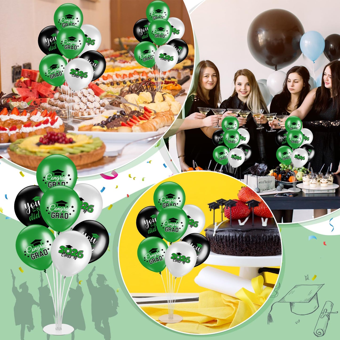 Relaxgiant 4 Set Graduation Party Balloon Stand Kits for Table Centerpieces Balloon Tables Holders with Congrats 2026 Graduation Party Decorations for School College Photo Props(Green)