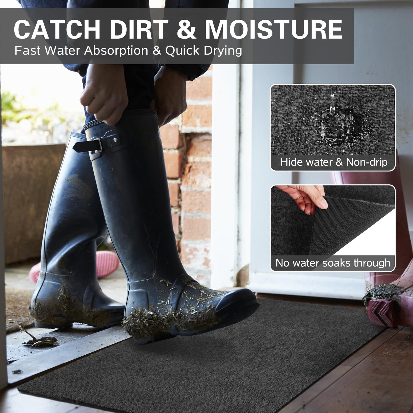 Neiza Front Door Mat Indoor and Outdoor, Non-Slip Low Profile Doormat 60"x35", Thin Yet Super Water, Quick-Drying, Dirt Resistant,No Shedding Doormats for Entrances, Garage, Pets,Hotel,Office