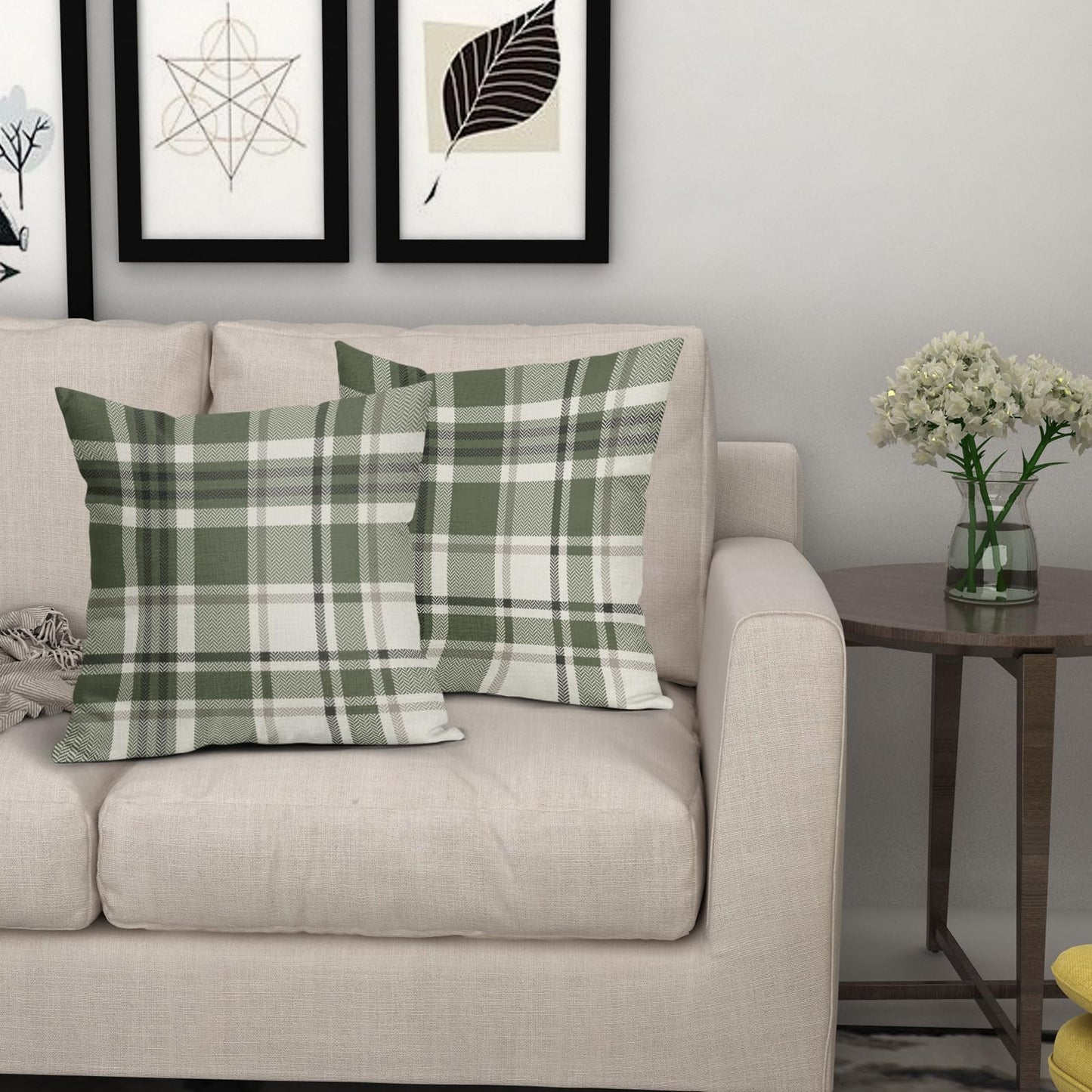 Sage Green Plaid Pillow Covers 18x18 Set of 2 Spring Buffalo Checkered Decorative Tartan Pillowcases Christmas Holiday Seasonal Outdoor Rustic Farmhouse Throw Cushion Case Decor for Couch Sofa Bed