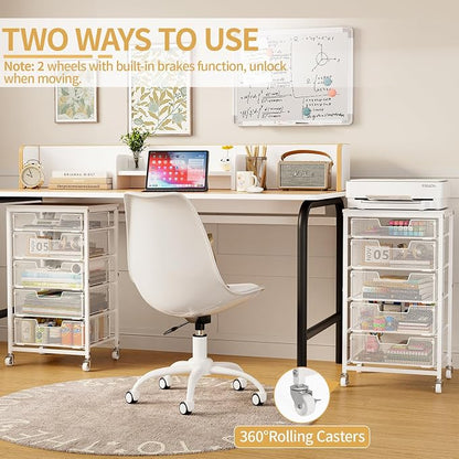 Sbanmao Utility Cart with 5 Drawers, Rolling Storage Cart with Wooden Tabletop and Lockable Wheels, Storage Drawer Cart with Drawers, Craft Cart for Bedroom, Classroom, Home, Office, White