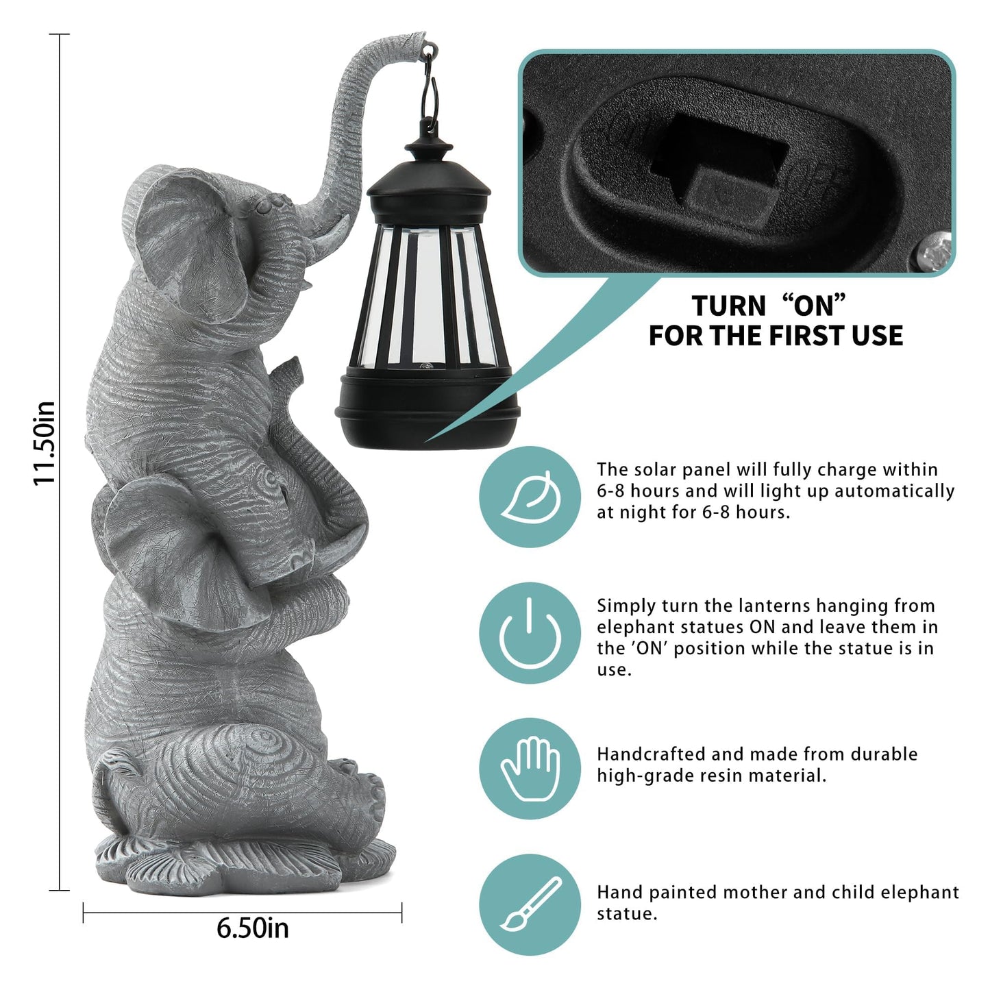 Solar Elephant Garden Statue with LED Lights - Waterproof Outdoor Decor for Patio, Yard, Balcony - Unique Elephant Gifts for Women, Mom, Grandma - Birthday, Mother’s Day, Housewarming Gift