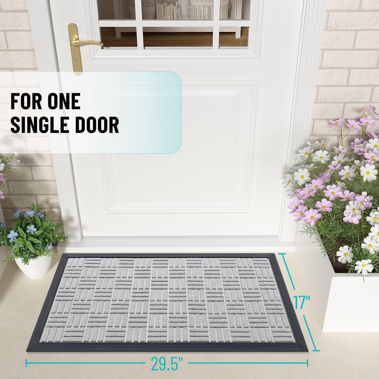 OLANLY Front Door Mat Outside Entrance 29.5x17, Absorbent, Heavy Duty Sturdy Natural Rubber Doormat Indoor Outdoor, Non-Slip, Stain and Fade Resistant, Low Profile Floor Mat for Entryway, Light Gray