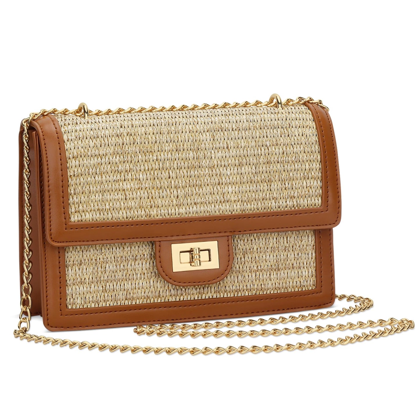 KKXIU Women Small Straw Beach bag Crossbody Bag Summer Shoulder Bag Beach Handbag Vegan Leather Purse (Brown)