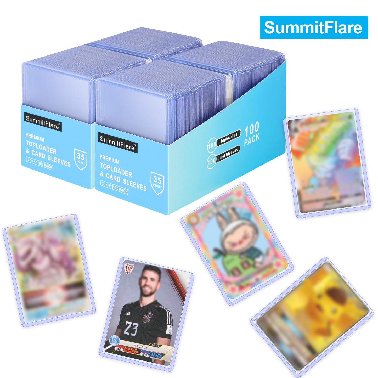 SummitFlare 200 Pack Card Sleeves & Top Loaders, Protects 100 Standard Cards, 3"x4" Hard Plastic Card Protectors, Premium Rigid Holder for Trading Sports Football Game Cards (100 Rigid + 100 Clear)